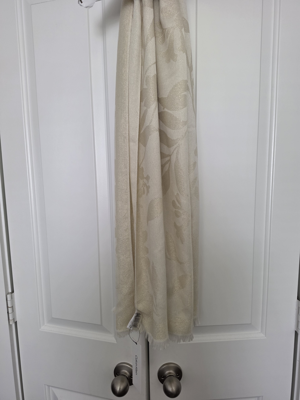Calvin Klein Cream Metallic Trim Scarf